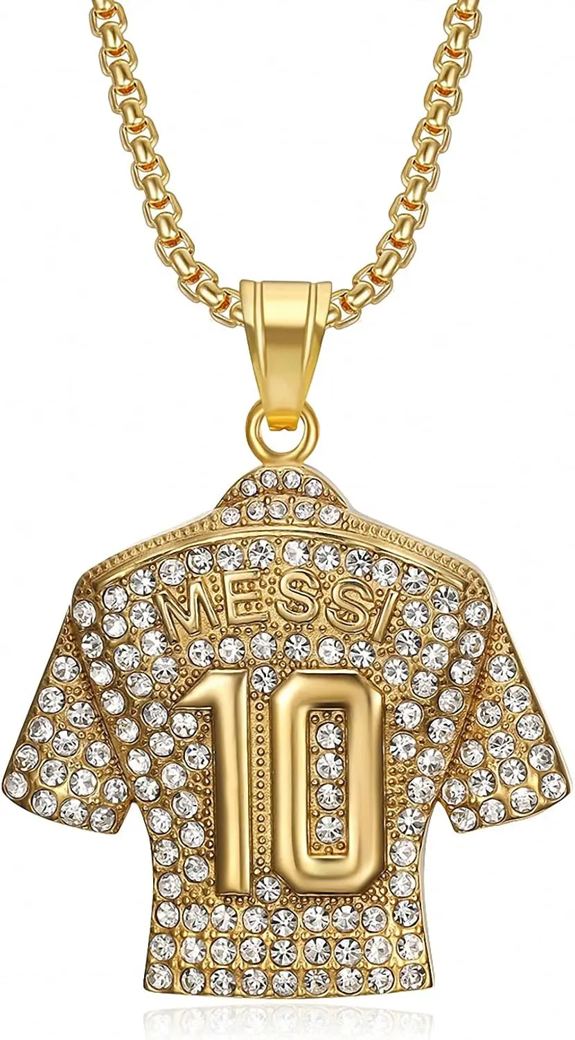 サッカーユニフォームジュニアネックレス、サッカーユニフォームキッズナンバー10ネックレス、男の子メンズファン向けサッカーネックレス