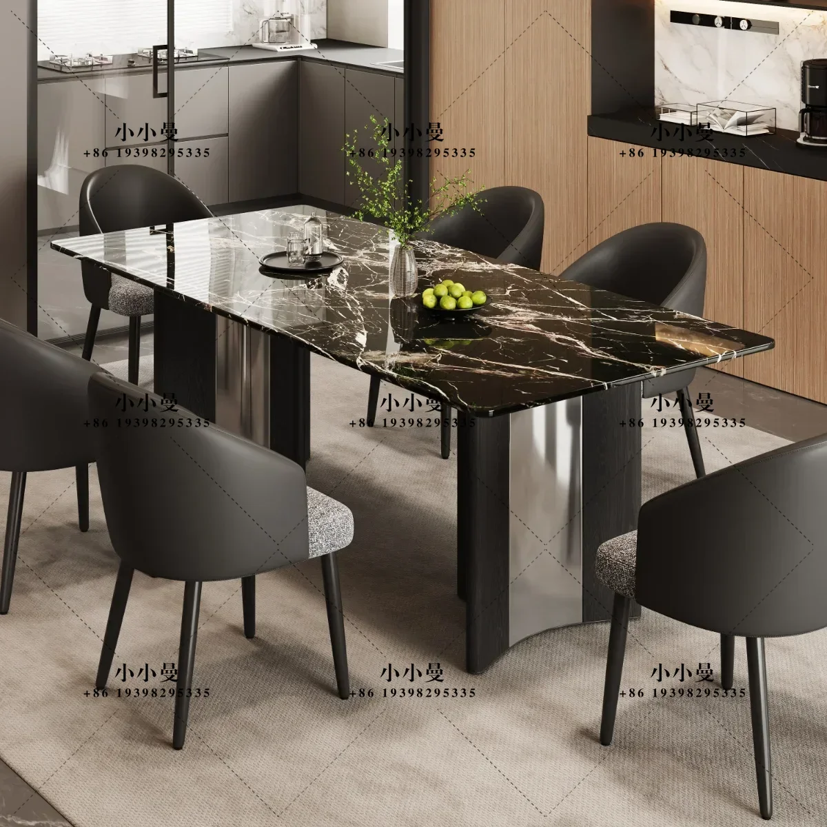 Natural marble Italian modern simple rectangular household small apartment light luxury dining table