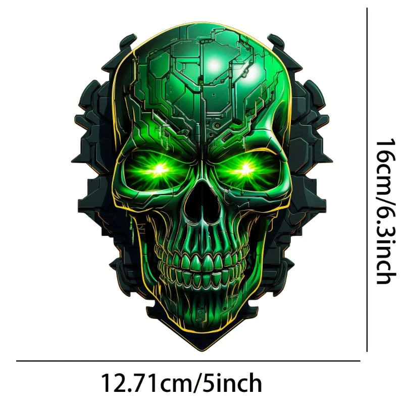 Green Horror Skull Waterproof Vinyl Motorcycle Sticker Decorative Decal for Motorbike Scooter Body DIY Exterior Styling Ornament