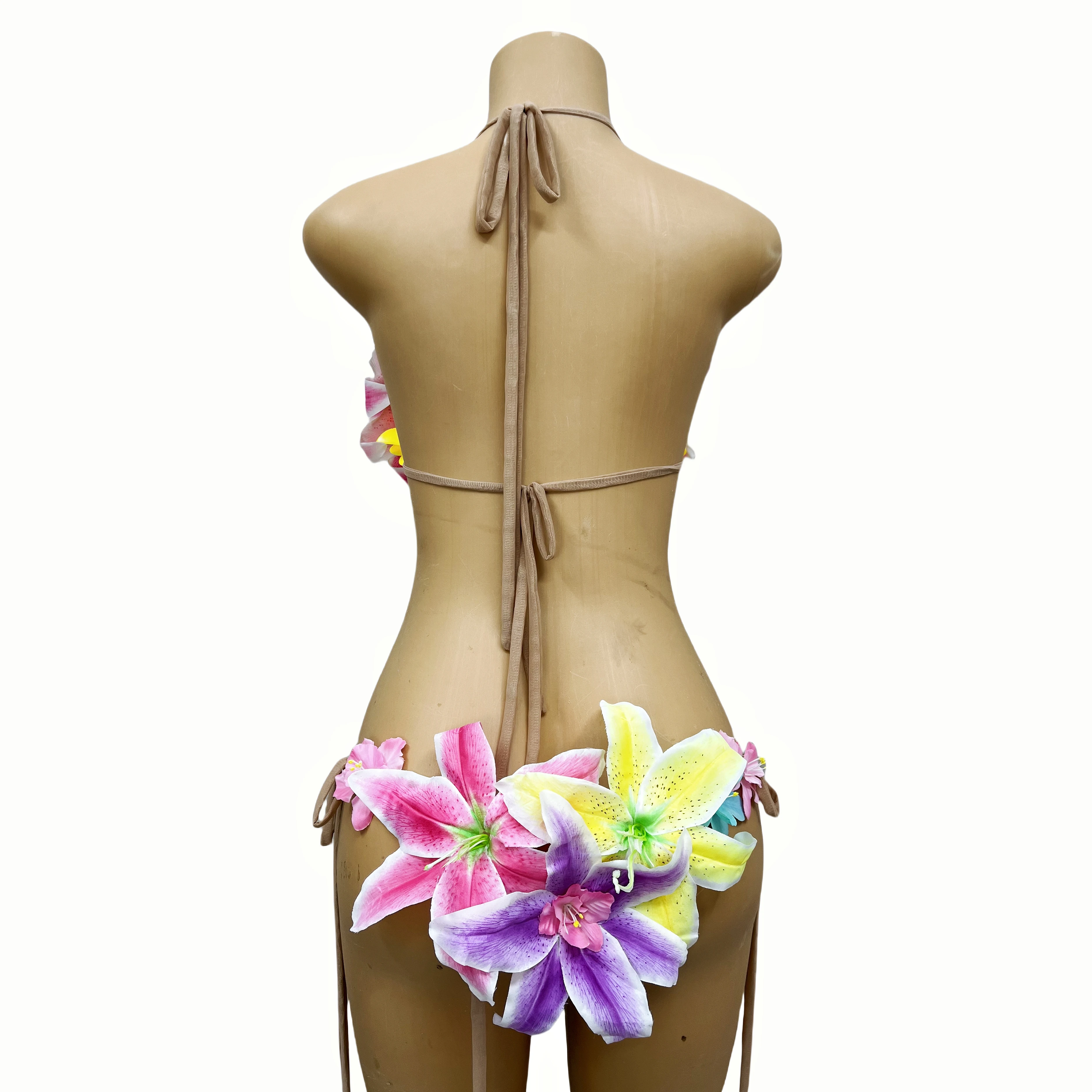 Especial Sexy hecho a mano flores coloridas vendas Bikinis trajes de playa actuaciones de baile disfraz Clubs Vestido Huaduobijini