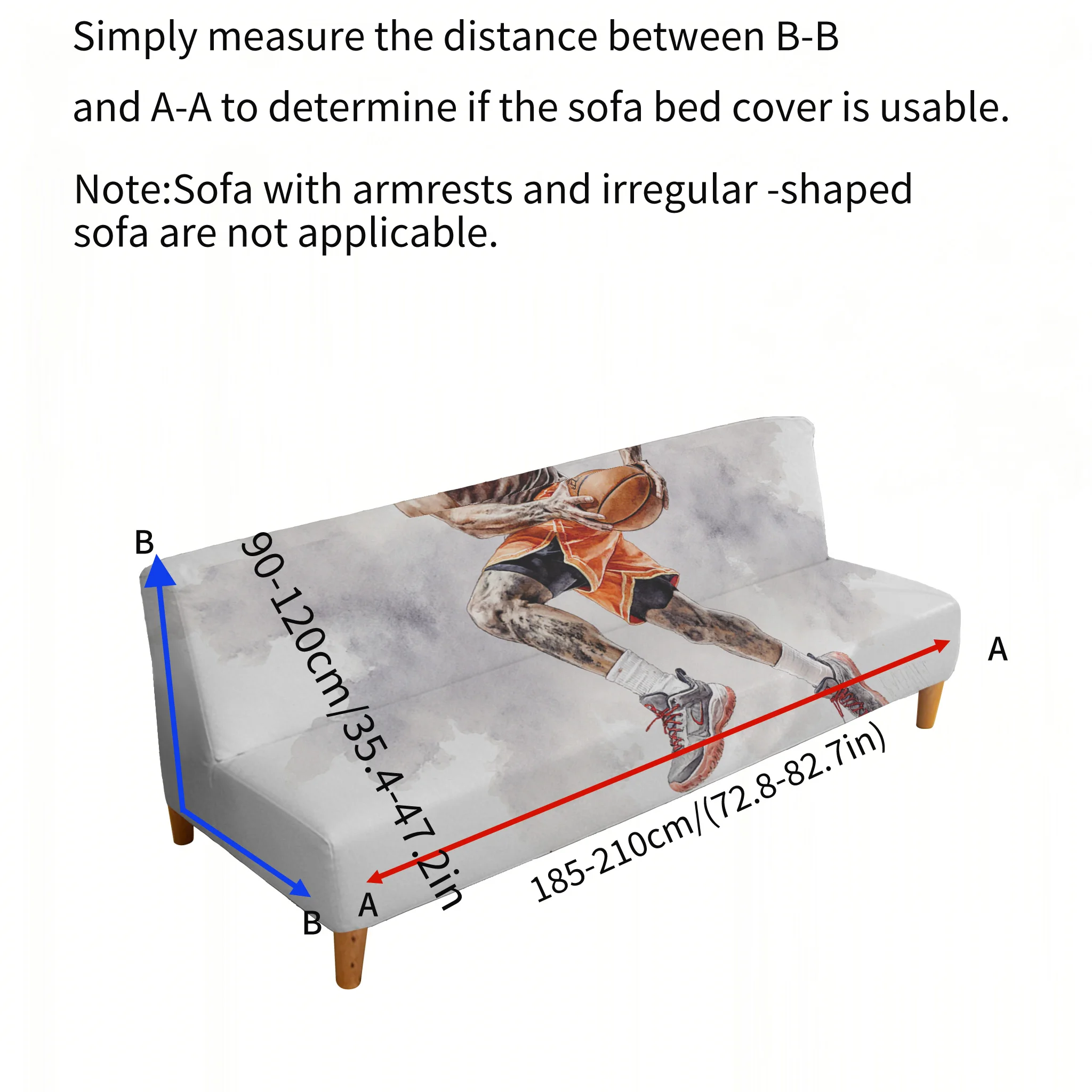 Basketball Junior Printed Elastic Sofa Bed Cover, Living Room Sofa Bed Cover, Dustproof Machine Washable Sofa Bed Cover