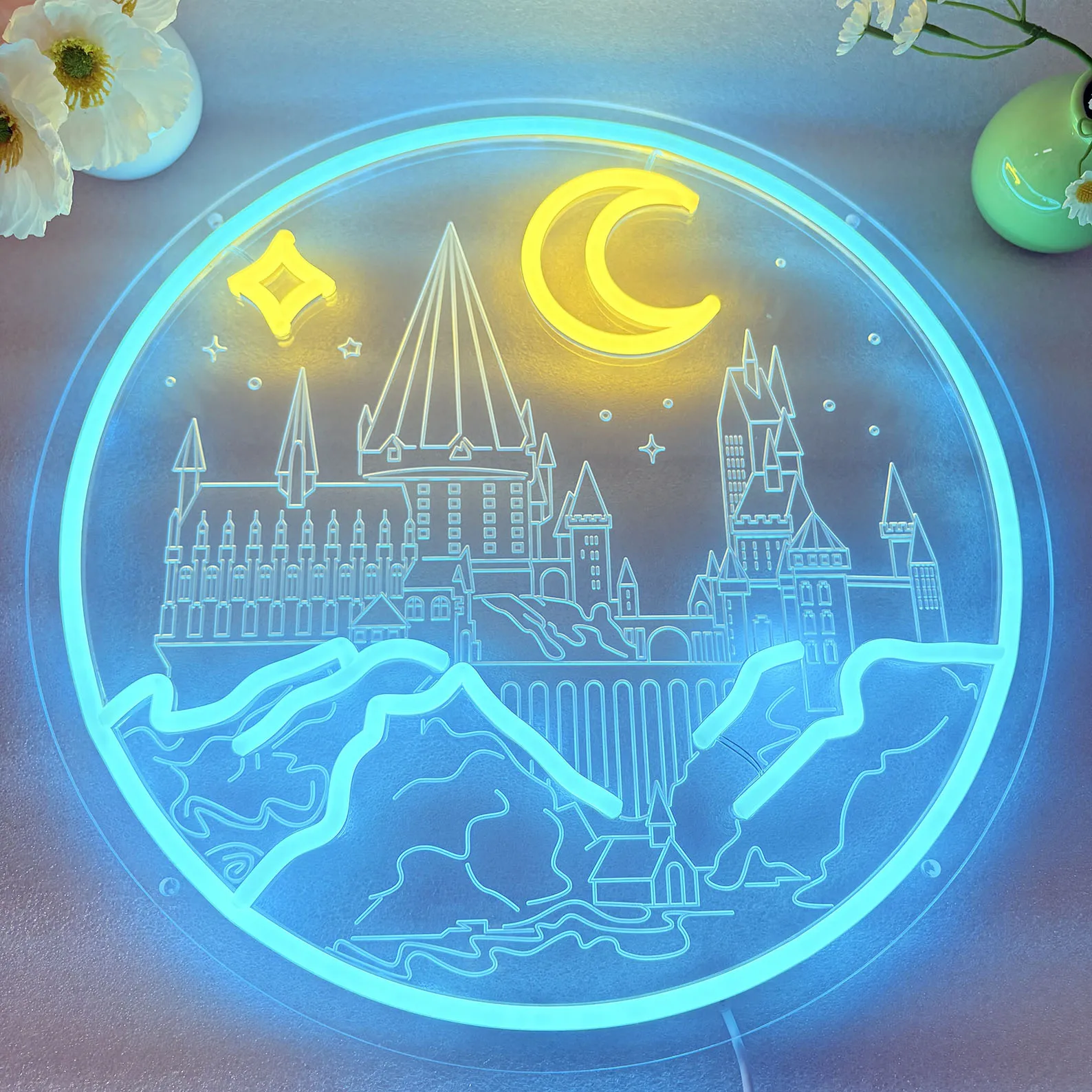Hogwarts Castle Engraved Acrylic Neon,Fantasy Room Lamp,Wizarding Gift,Neon Wall Art with Engraving,Gothic Gift,Custom Neon Sign