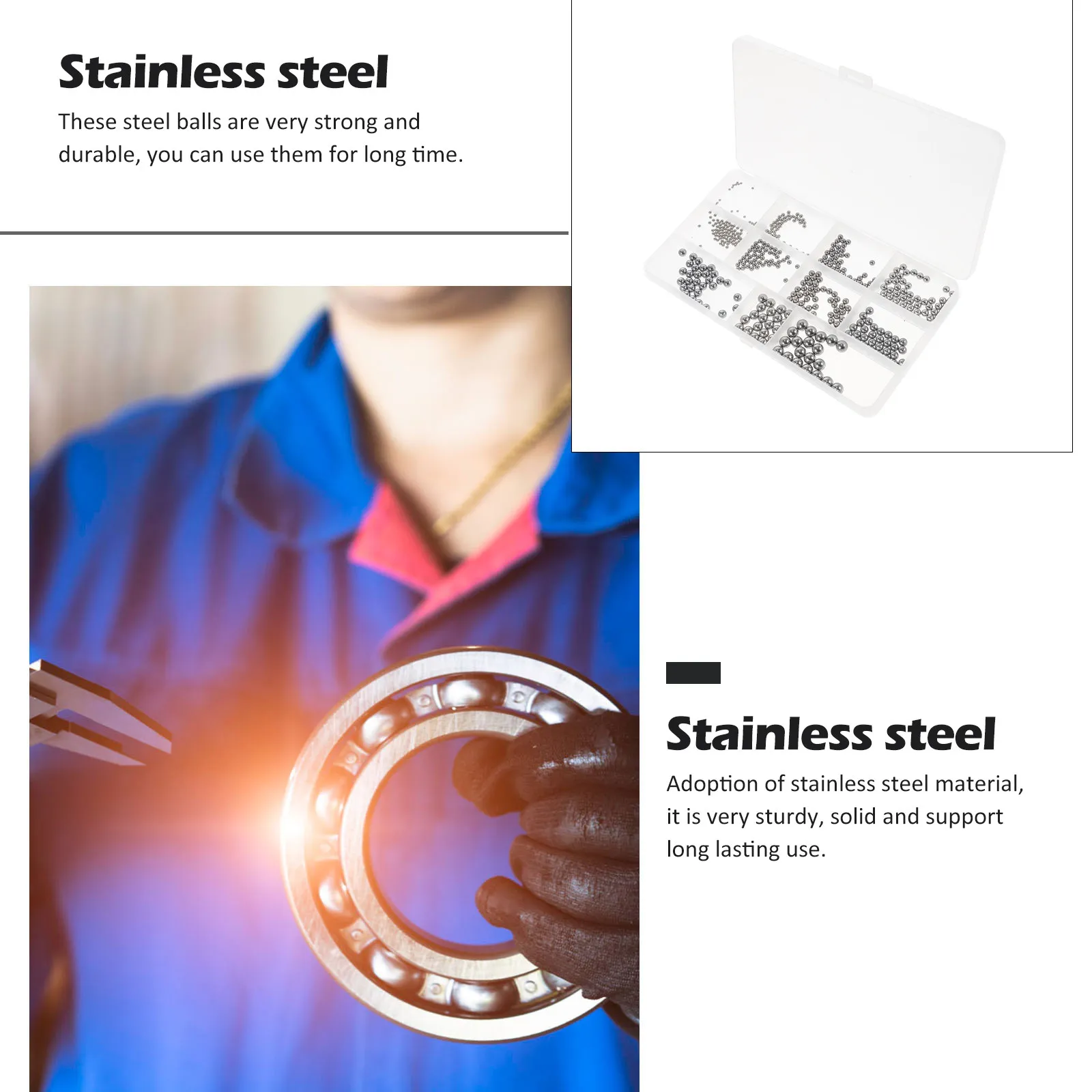 510Pcs Stainless Steel Ball Assortment Kit Precision Ground Bearing Steel Beads for Bearings Furniture Door Locks Machinery