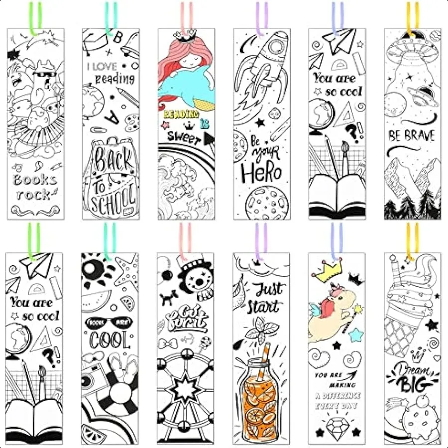 

108 Pcs Color Your Own Inspirational Bookmarks DIY Motivational Coloring Blank Paper Bookmarks for and Teachers Elegant Style