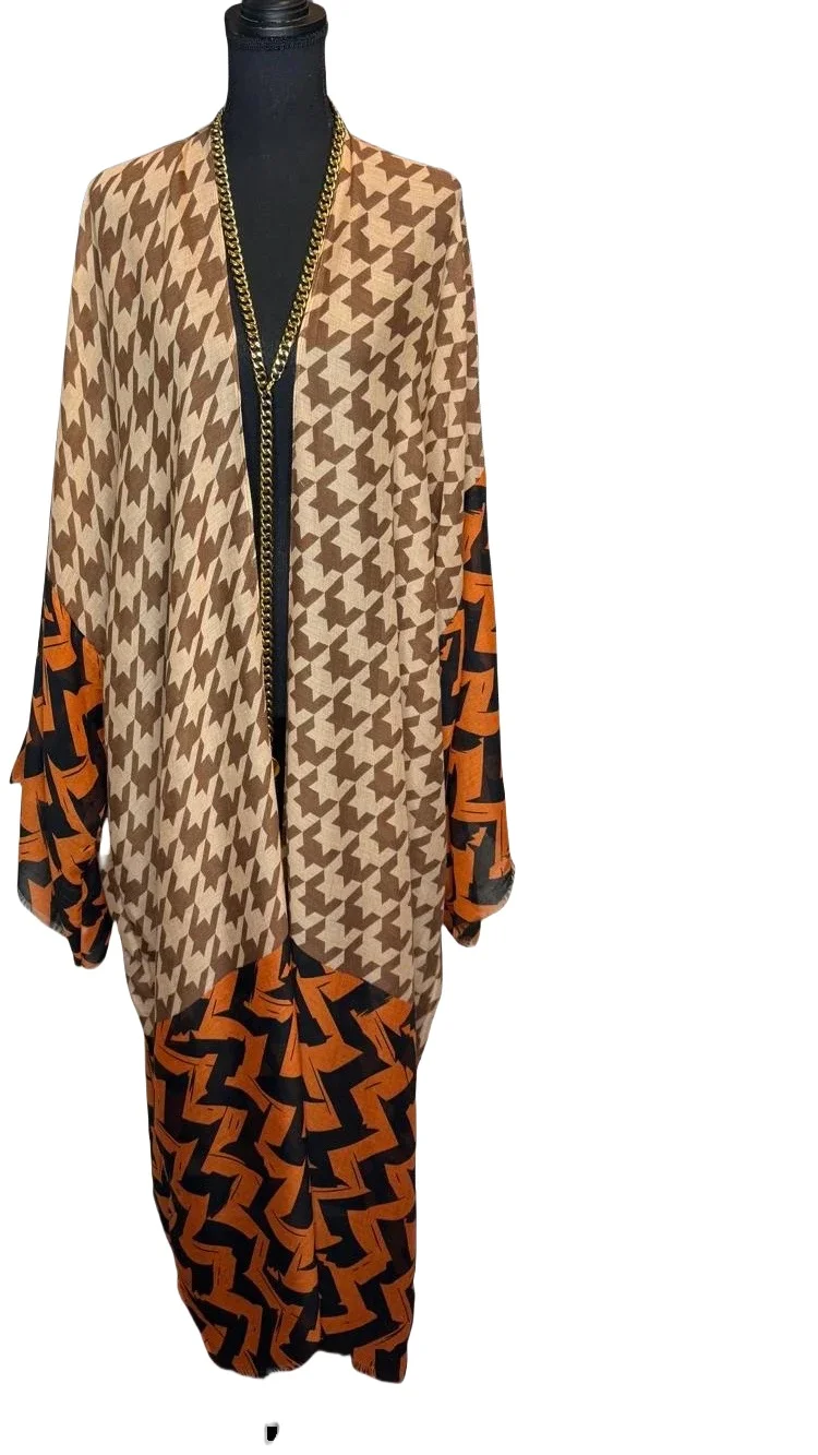 

Women's Fashion Printed Loose Cardigans Oversized Boho Long Kimonos African Muslim Women Outfit Soft Abaya Dress Beach Cover Up