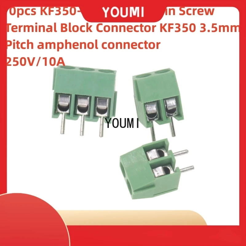 10pcs KF350-2P 3P Green Pin Screw Terminal Block Connector KF350 3.5mm Pitch Amphenol Connector 250V/10A