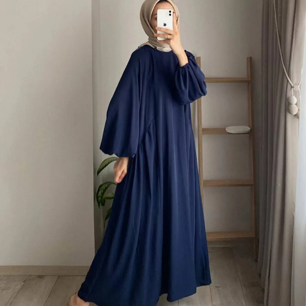 Women's Clothing 2025 Spring And Autumn New Muslim Women's Solid Color Elegant Fashion Soft Loose Pullover Ladies Maxi Dress