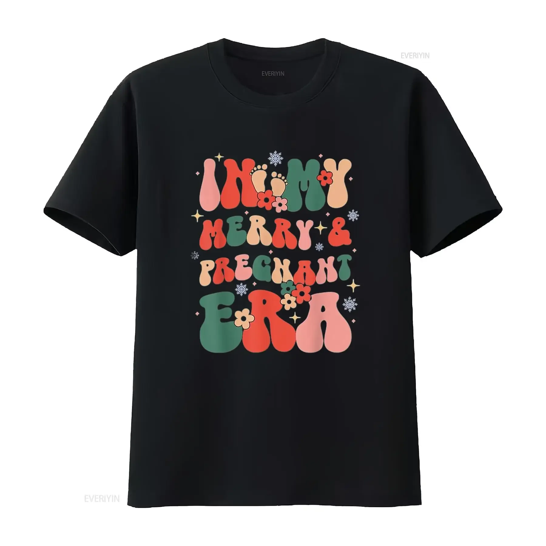 In My Merry And Pregnant Era Groovy Pregnancy Christmas Womens T Shirt vintage Washed Unisex Soft graphic streetwear