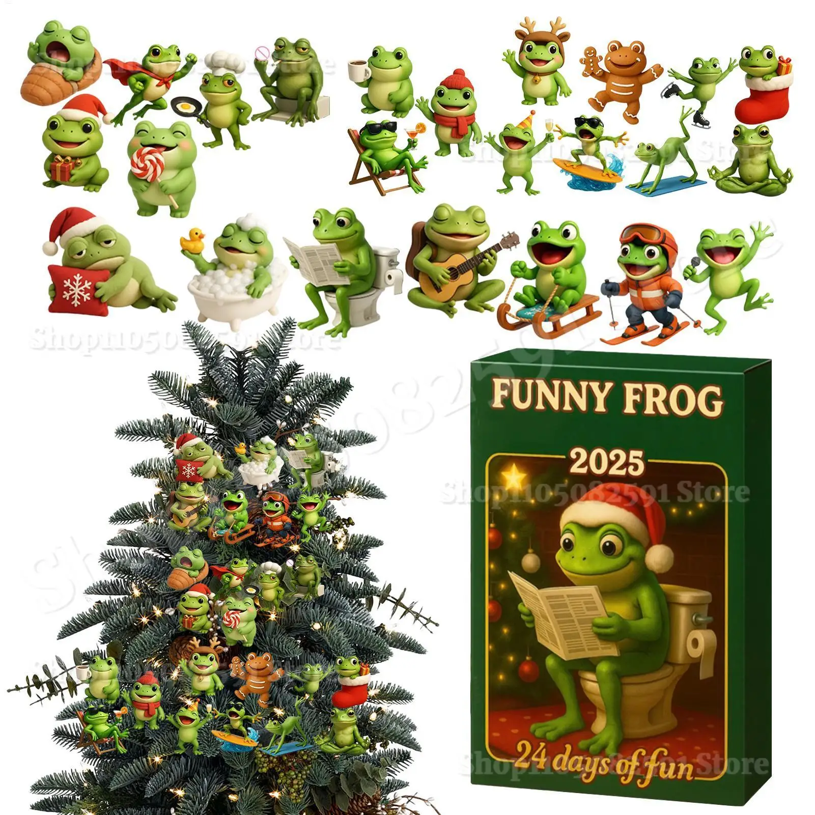 

Christmas Advent Calendar 2D Acrylic Frog Ornaments 24 Days Countdown Calendar Cute Fun Tree Decoration Holiday Party Home Decor