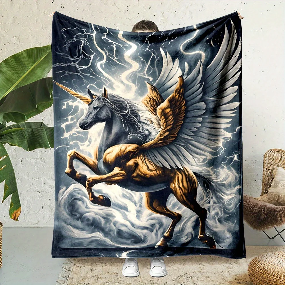 Dark Fantasy Pegasus Throw Blanket Aesthetic Gothic Mythology Art Fleece Cozy Decorative Tapestry for Sofa Bed Gift