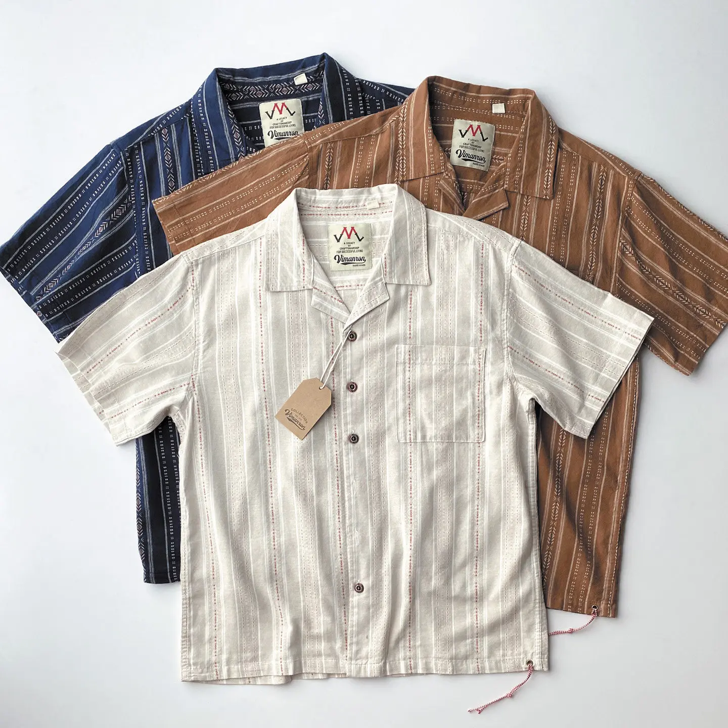 Summer New American Retro Short Sleeve Cuban Collar Striped Shirt Men's Fashion 100% Cotton Washed Thin Breathable Casual Tops