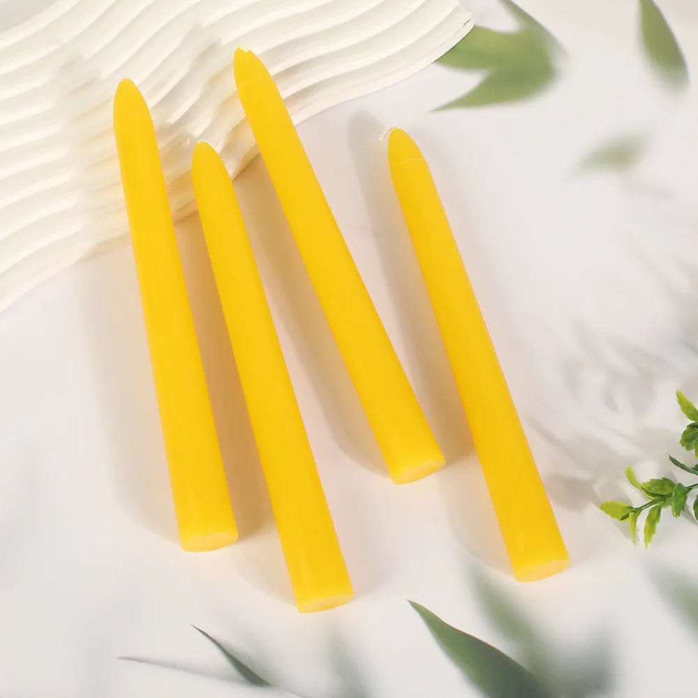 2.2x20cm handmade yellow beeswax. 4pc/box tapered stem candles. Smoke-free Romantic Wedding Candlestick Stick Wax
