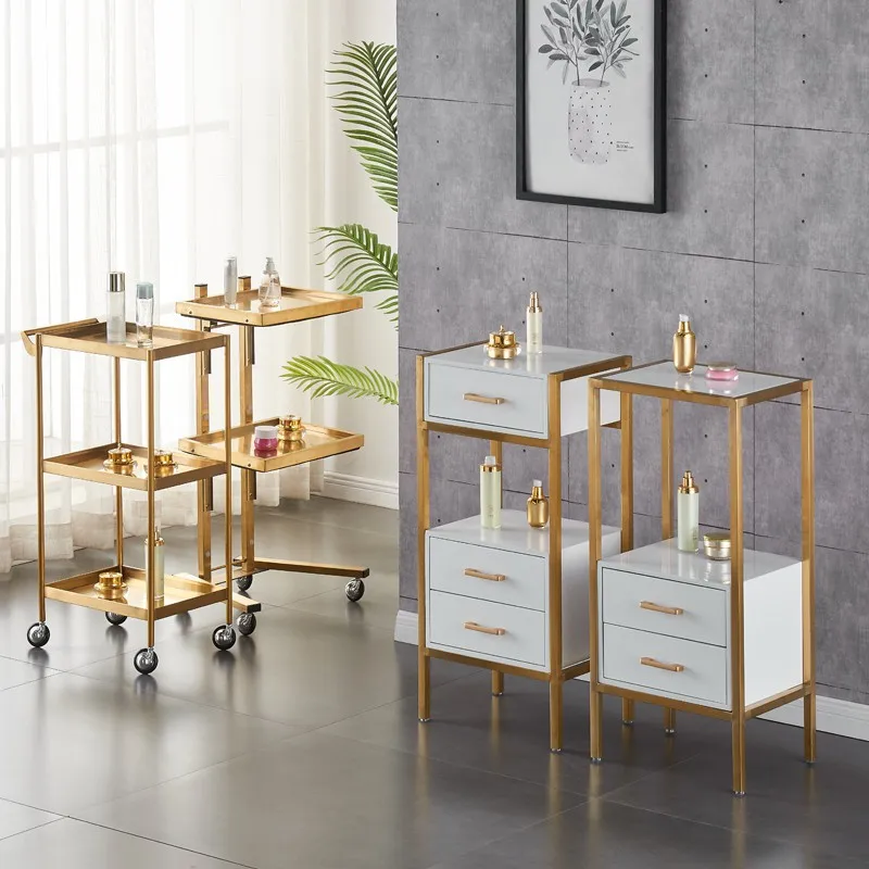 

Barber shop tool cabinet trolley hair salon hair cutting mirror table rack manufacturer beauty small cabinet hair storage rack