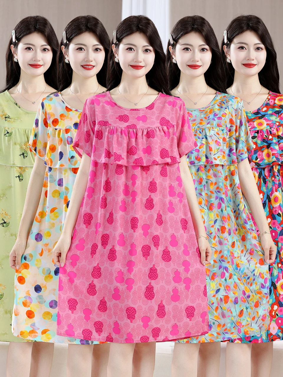 

Ladies' Cotton Silk Summer Thin Dress Artificial Cotton Sleepwear Loose Comfortable Home Clothes Can Be Worn outside