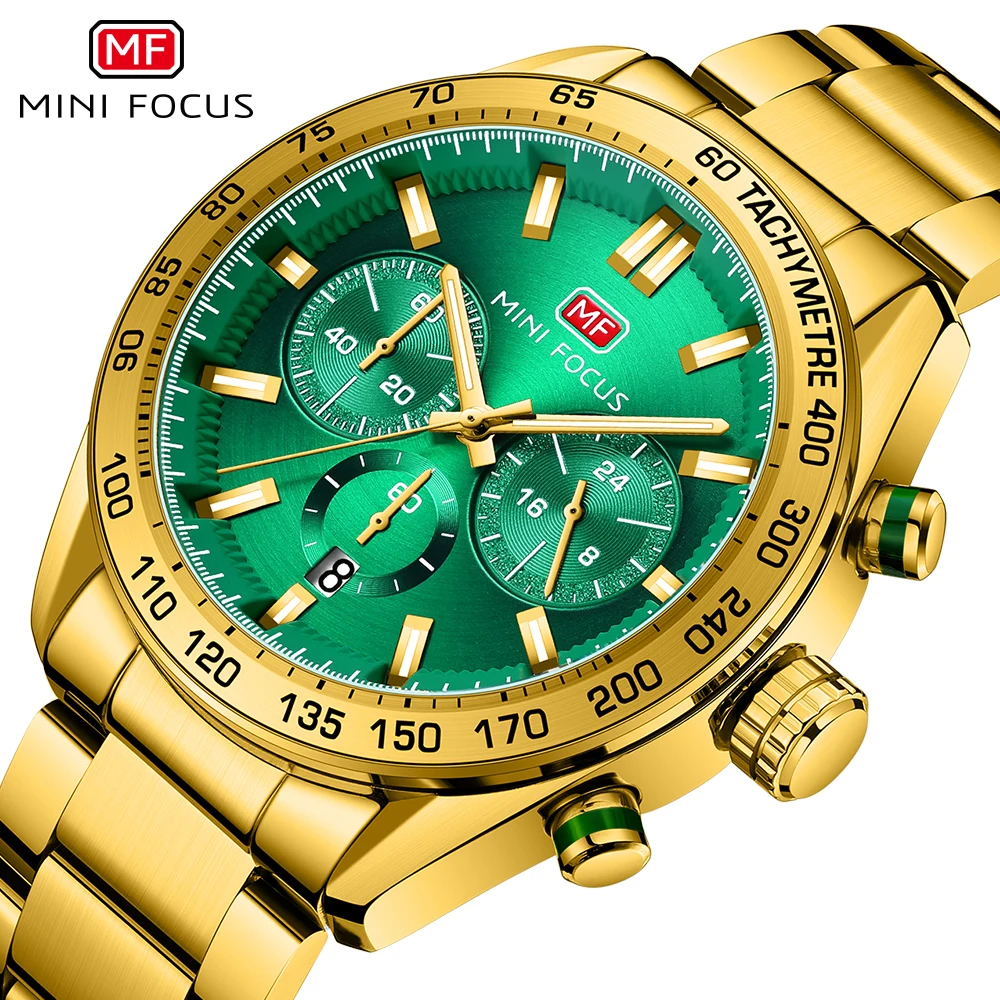 MINI FOCUS 2026 Gold Watch for Men Stainless Steel Quartz Watches Waterproof Chronograph Wristwatch Relogio Reloj Montre Часы
