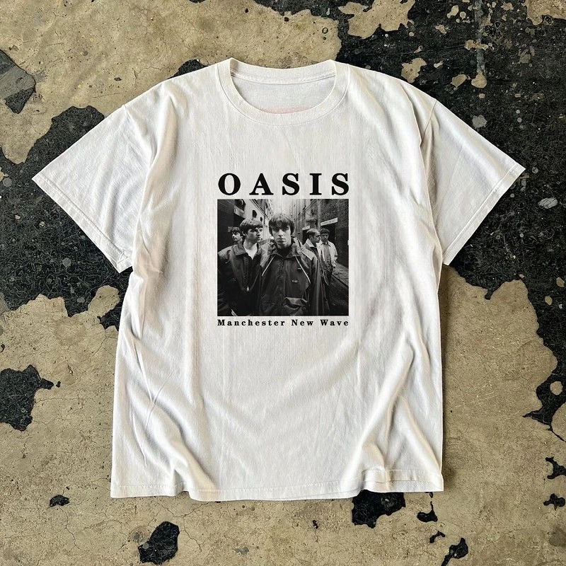 

Футболка Oasis Oasis Rock Band, американский ретро чистый хлопок с половиной рукавов, мужская и женская футболка из чистого хлопка с короткими рукавами в одном стиле