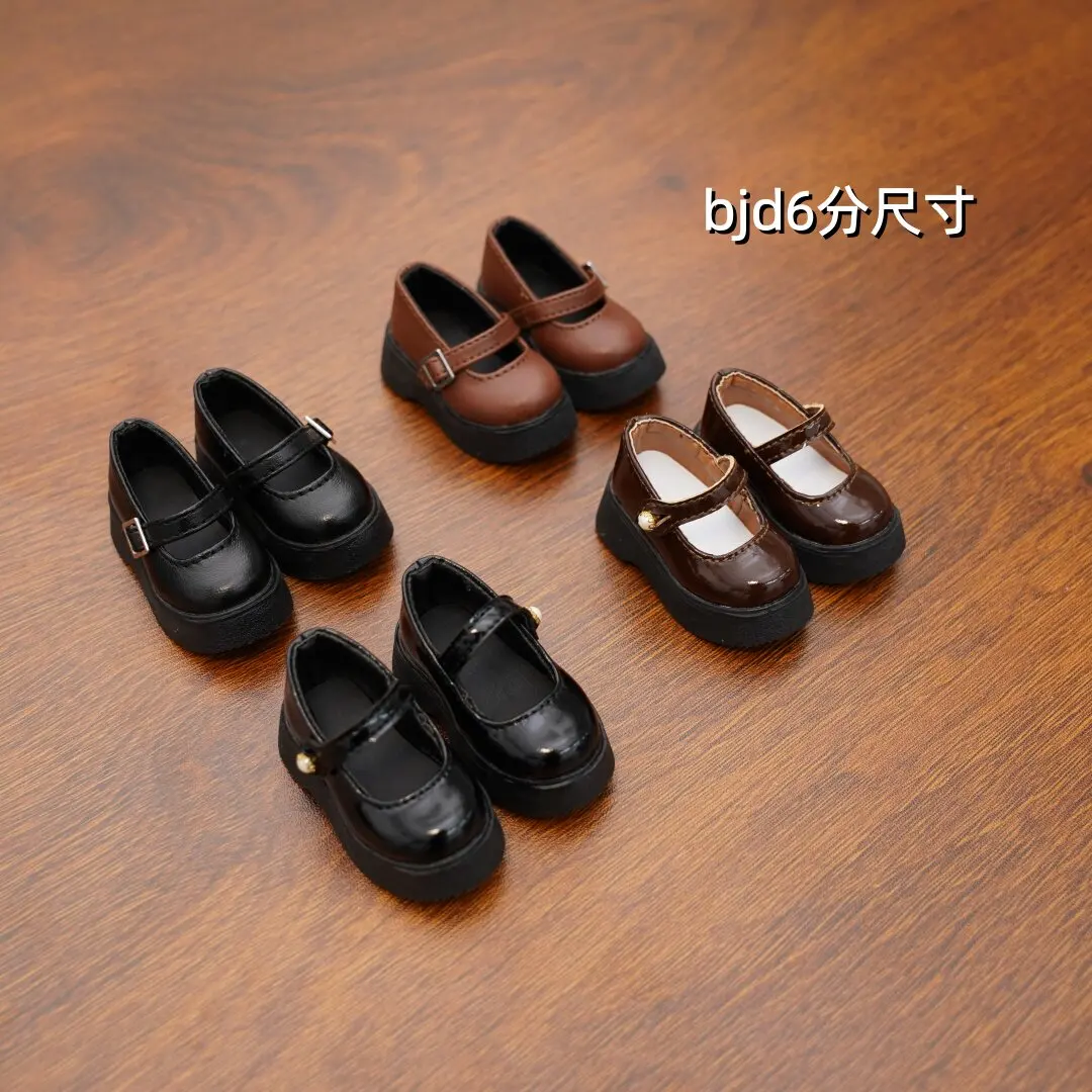 BJD 6-point doll shoe accessories, thick soled small leather shoes, Japanese button small pearl single shoes