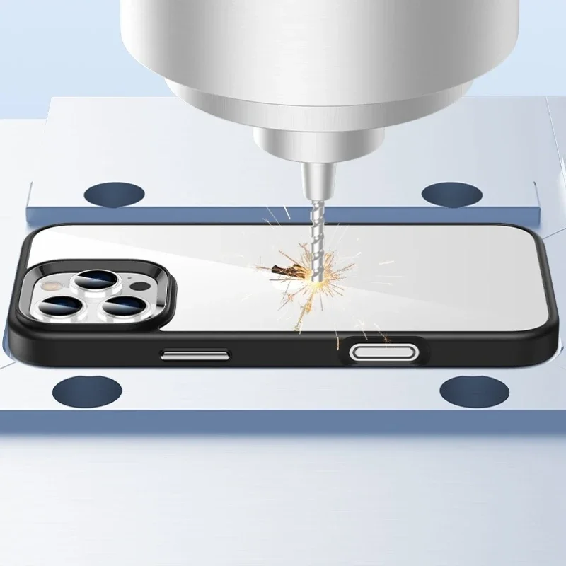 Luxury Transparent pc phone case for iphone 16 15 14 13 12 11 pro max 14 15 16 plus Metal buttons Desert Titanium Gold cover new