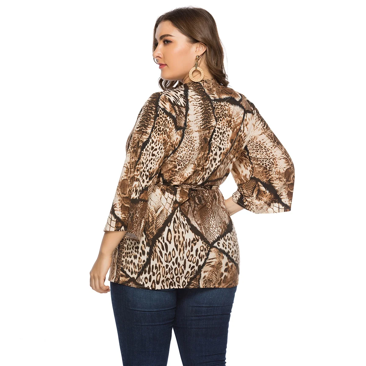 ملابس علوية نسائية بأكمام ثلاثة أرباع ، ملابس علوية غير رسمية برقبة على شكل حرف V ، مقاس كبير ، أزياء أنيقة ، كبيرة ، وصلت حديثًا #3