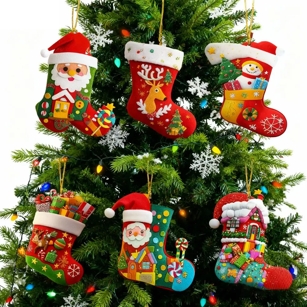 1/6Pcs 2D Christmas Socks Decorations Colorful Acrylic Christmas Tree Ornaments Handcrafted Christmas Tree Pendant