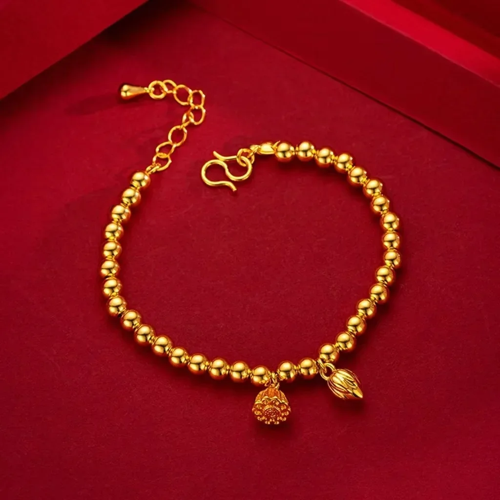 High quality pure gold bracelet real gold bracelet 24K gold ladies good luck lotus bracelet AU999 ladies hand jewelry