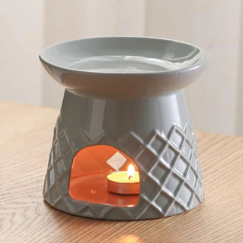 Creative Geometry Pattern Light Gray Color Essential Oil Furnance Candle Holder Aroma Burner for Living Room Home Decor