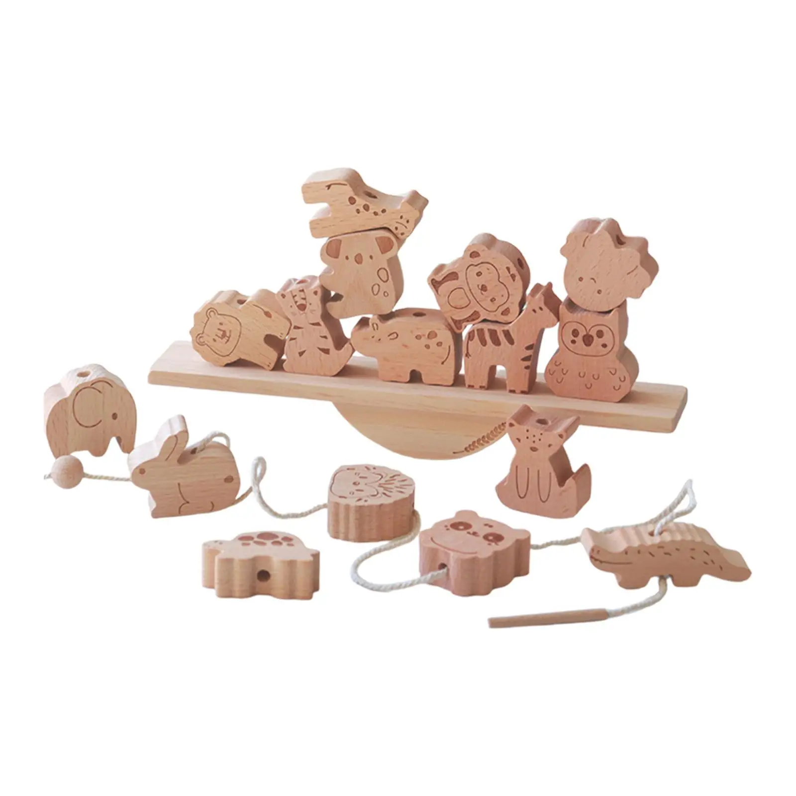 Blocs d'animaux en bois, jouet d'empilage, cadeaux éducatifs, assemblage facile, surface lisse, jeu d'équilibre éducatif, enfilage pour garçons et filles