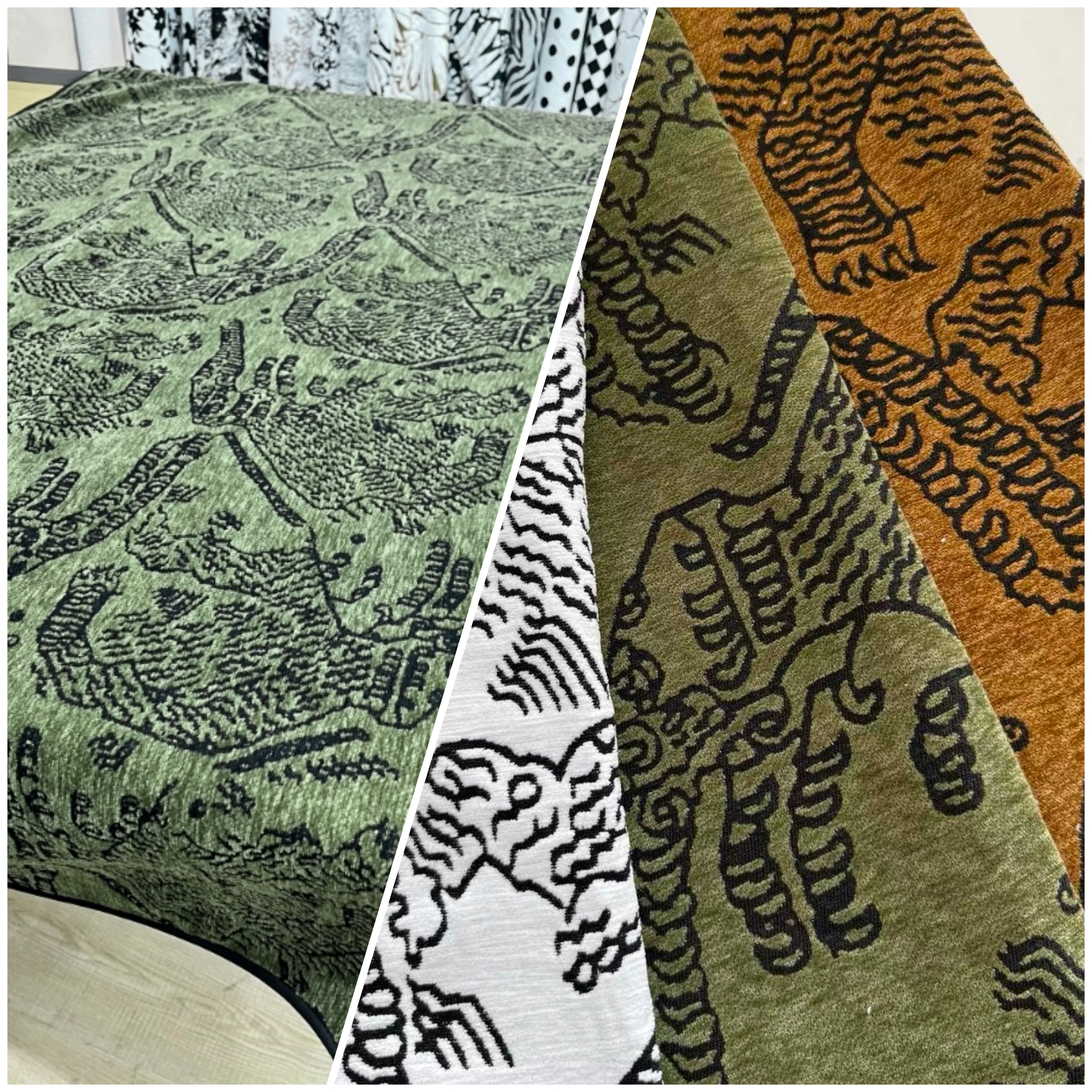 Retro Style Sofa Fabric Soft And Plush Three-Color Coffee Green White Tiger Mountain Pattern Tissue Handmade Pillow Cover