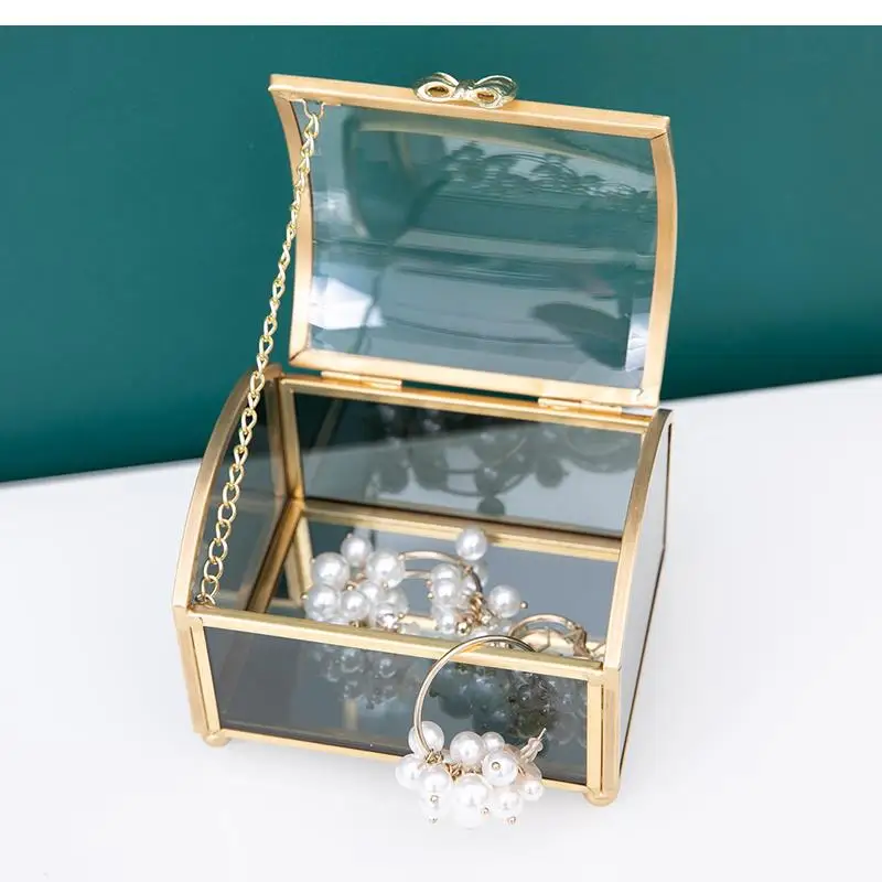 European Style Luxury Transparent Glass Jewelry Box Storage Organizer Desktop Display