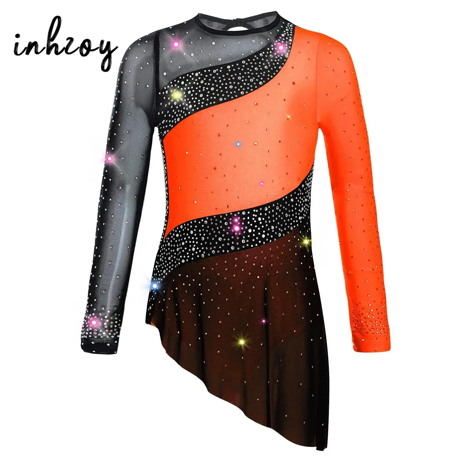 Crianças meninas ballet collant vestido ginástica rítmica lírica dancewear manga longa pura malha strass patinação artística collant