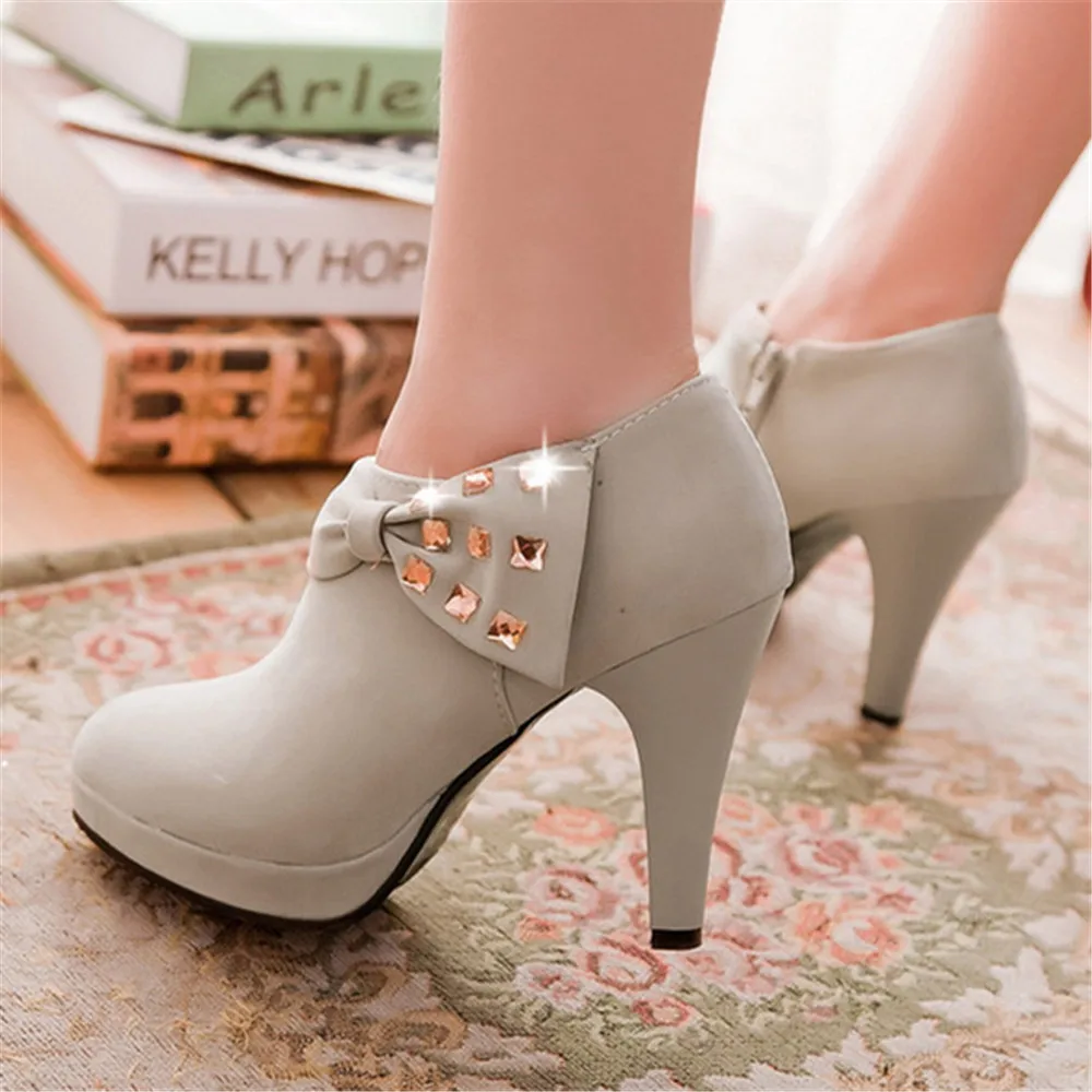 New Women Ankle Boots High Heels Female Platform Rhinestone Decoration Short Booties Casual Ladies Boats Mujer Plus Size 32-45