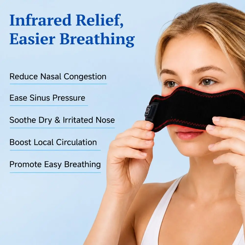 Adjustable Ear Loops Nose Warmer Portable Soft Plush Lining Red Light Heating Mask 3 Heat Levels 16 LED Beads Heated Nose Wrap