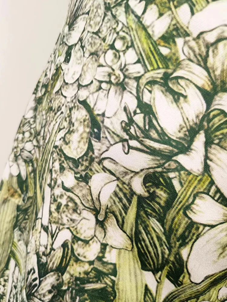 LISM Modisches Damen-Druckkleid, Brustumhüllung, rückenfrei, grüne Blume, Taille, Rückzug, kurze, elegante Partykleider, 2024, Neu