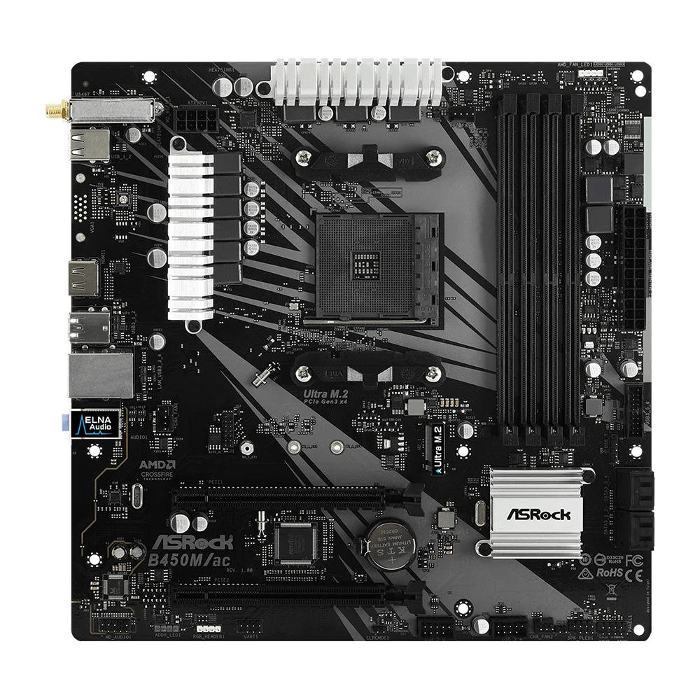 Imagem -02 - Asrock-motherboard B450m ac com r5 5600 e 8gb x Amd Am4 Ryzen 5900x r5 2600x Cpu Amd B450 4x Ddr4 Pci 3.0 Micro Atx