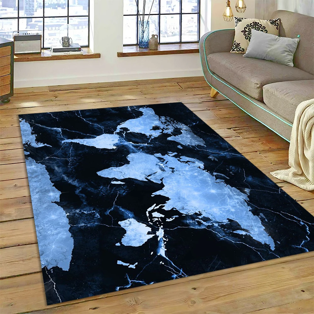 

3D Colour Marble World Map Blue Green Gold Carpet Rug for Home Living Room Bedroom Sofa Doormat Decor,Kids Area Rug Non-slip Mat