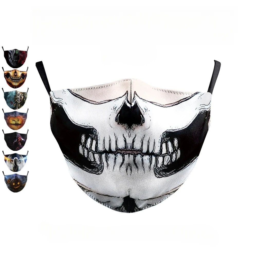 

3D Printed Horror Skull Pattern Mask Ghost Zombie Half Face Masks Unisex Adjustable Party Mascara Halloween Carnival for Adult