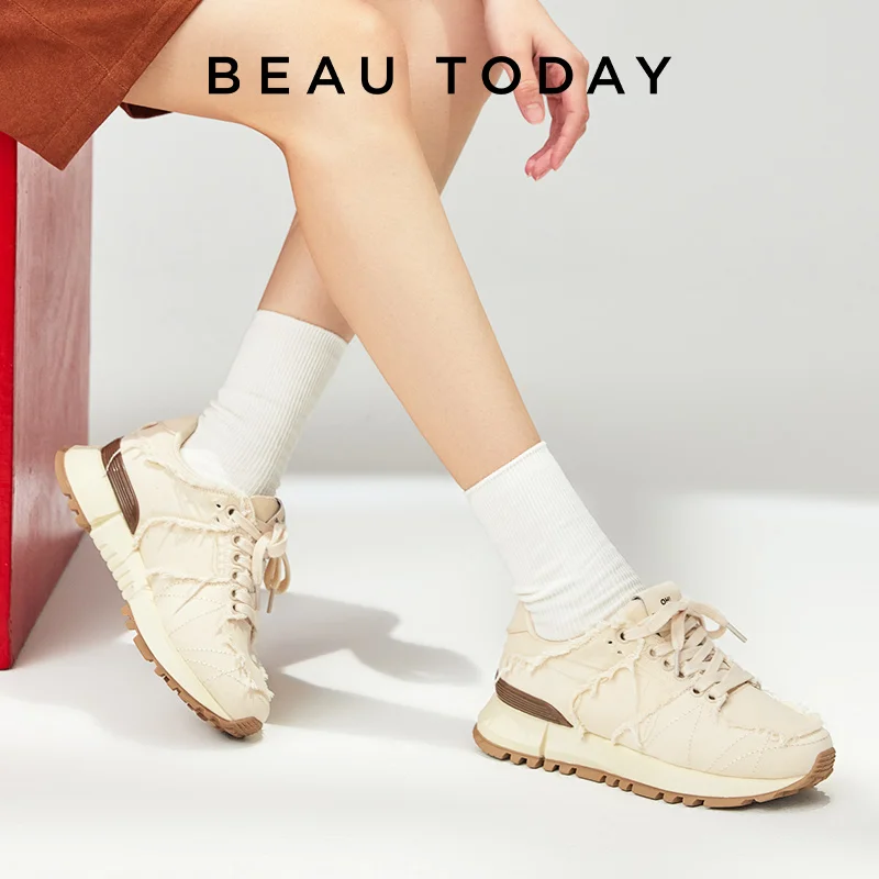 BEAUTODAY Casual Sneakers Women Suede Leather Trainer Shoes Patchwork Lace-Up Round Toe Platform Ladies Flats Handmade 29167