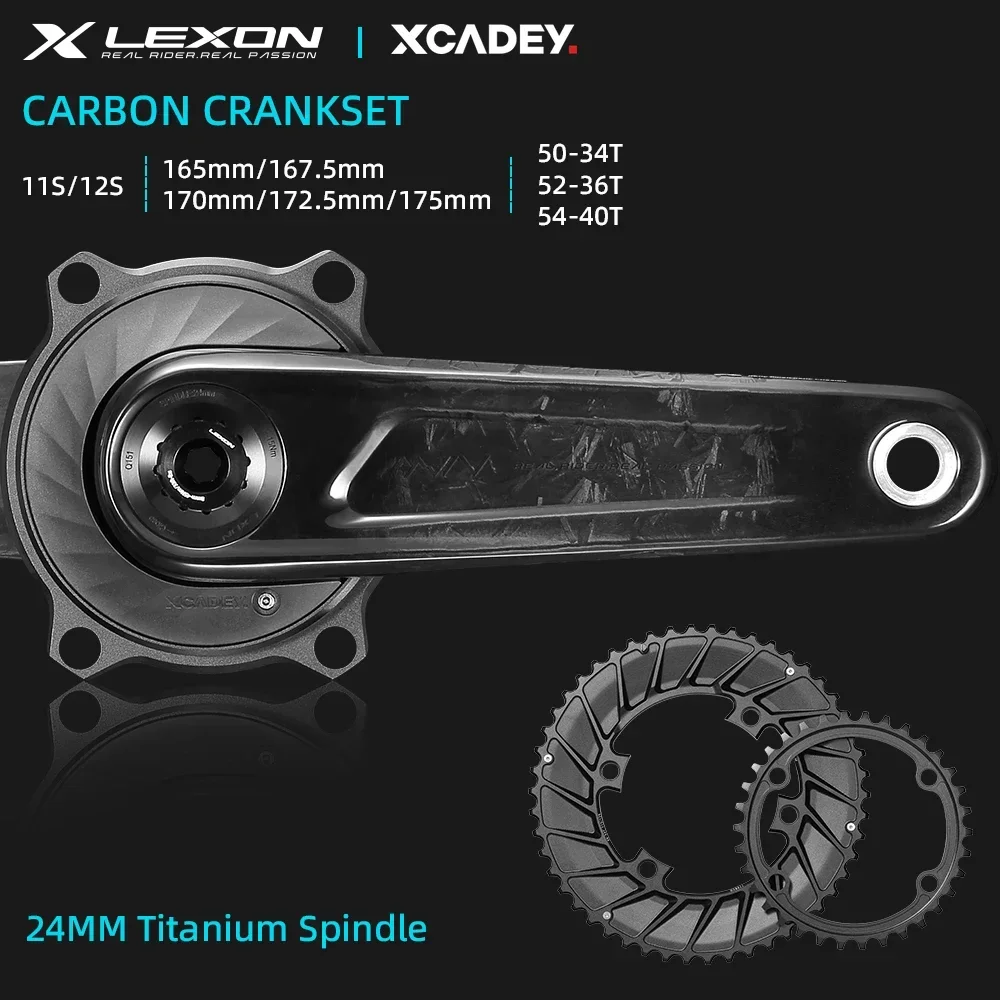 LEXON Road Cranksets Superlight Full Carbon Bicycle Cranks 411g 24mm Titanium Spindle 165/167.5/170/172.5/175MM Cycling Parts