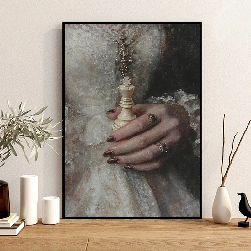 Frameless Canvas Painting 1pc Frameless Vintage Gothic Dark Elegance Woman Posters Canvas Printing Romantic Macabre Wall Art Pic