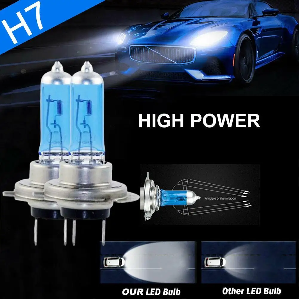 

2pcs 6000k Super Bright White H7 Halogen Bulb Car HeadLight Car 100w Replacement Bulb 55w h7 Lamp Bulb HeadLight Halogen D6F3