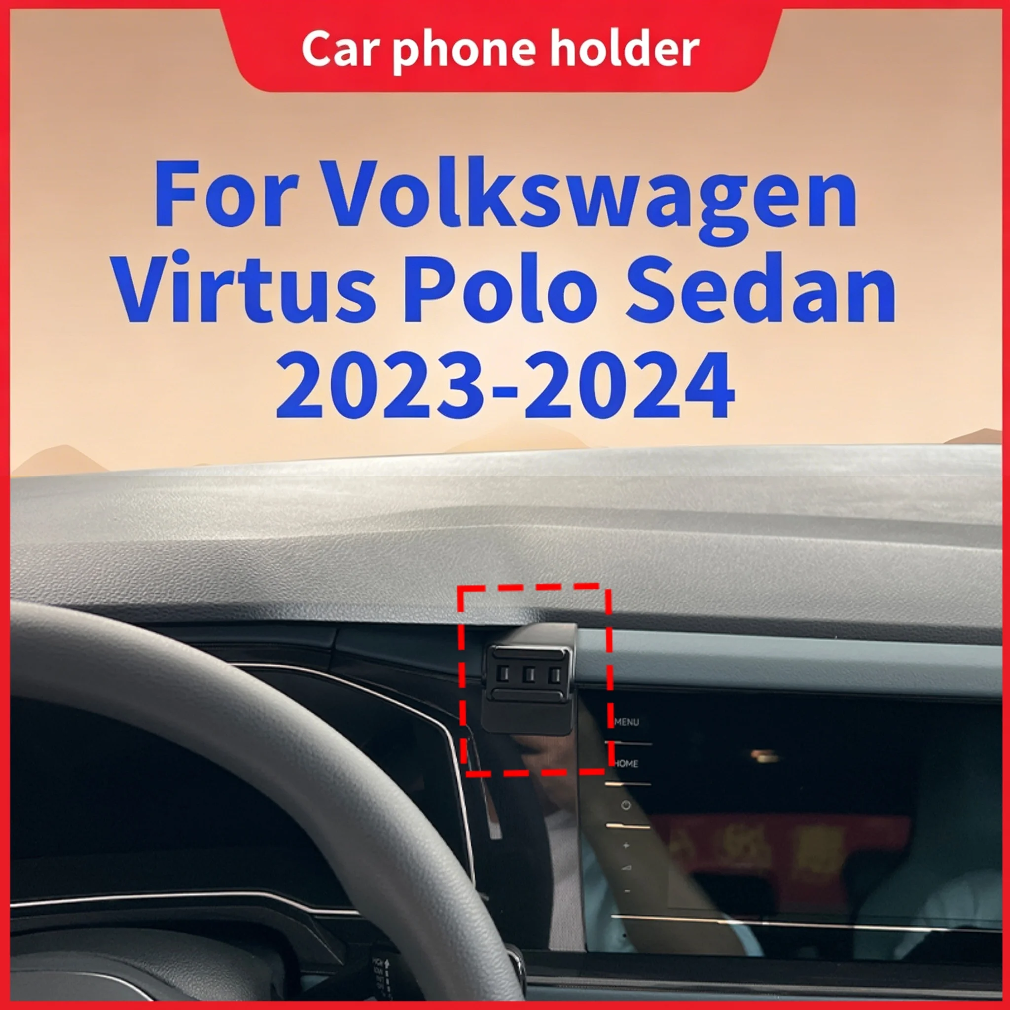 Snap-on base for car phone holder compatible withVolkswagen Virtus Polo Sedan2023-2024,never blocks the driver's field of vision