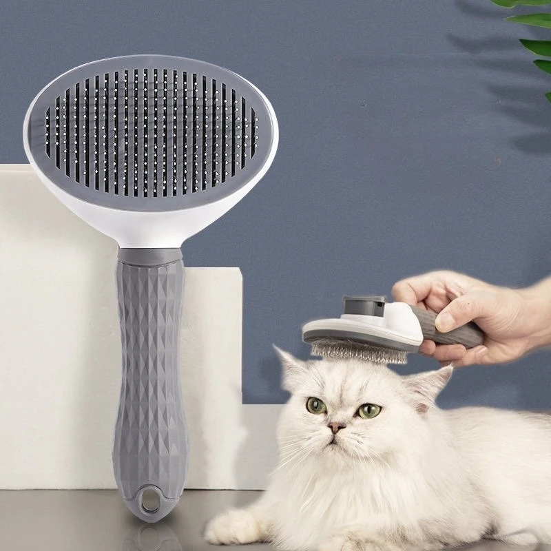 One-Click Pet Hair Removal Comb for Effortless Grooming of Dogs and Cats - Float Hair Removal Slicker Brush with Automatic Funct