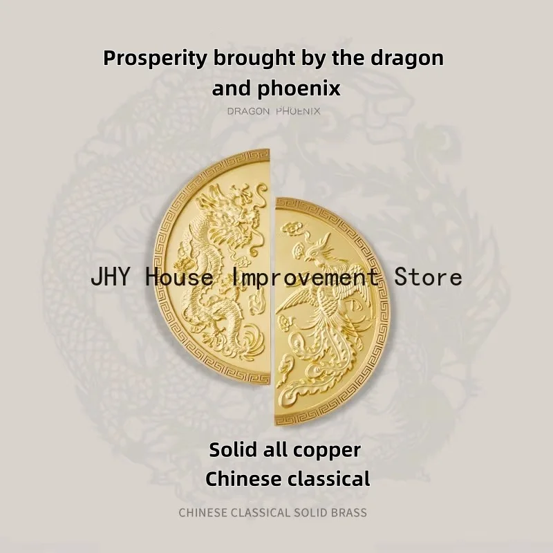 New Chinese Dragon and Phoenix Brass Cabinet Door Handle Clothes Wine Light Luxury Gold Furniture Drawer Handle