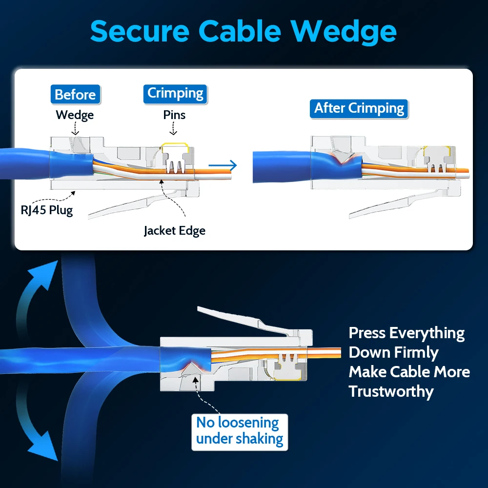 Picture 5: AMPCOM CAT5E RJ45 Connector Pass Through 8P8C Modular Ethernet Cable RJ 45 Ends Ethernet Cable Crimp Connectors UTP Network Plug