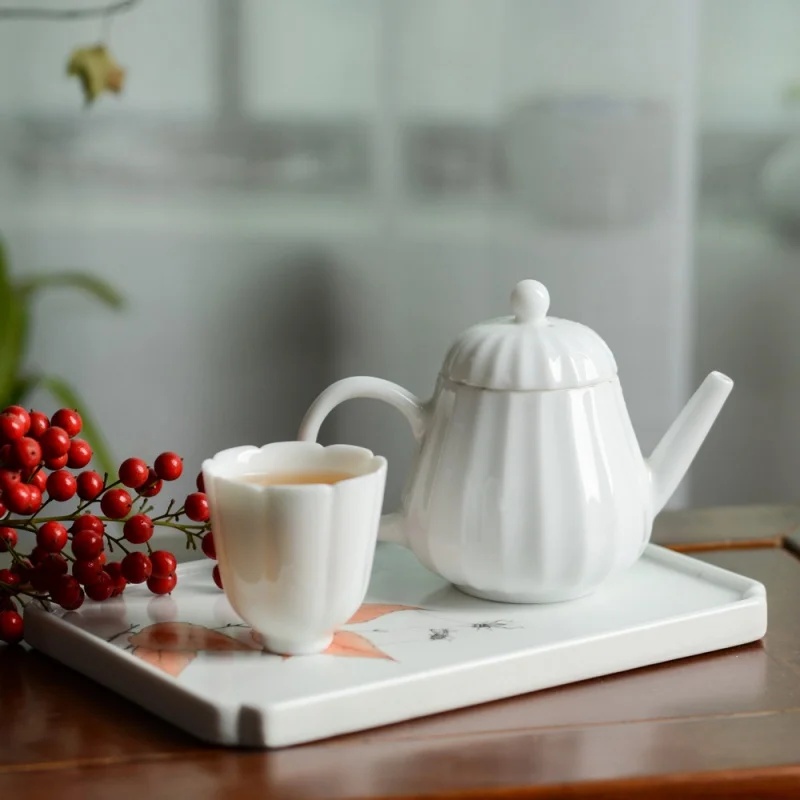 Jingdezhen Pure Hand Drawing Glaze New Color Pot Tray Jingdezhen High White Clay White Porcelain Tea Tray Refreshments Kung Fu T