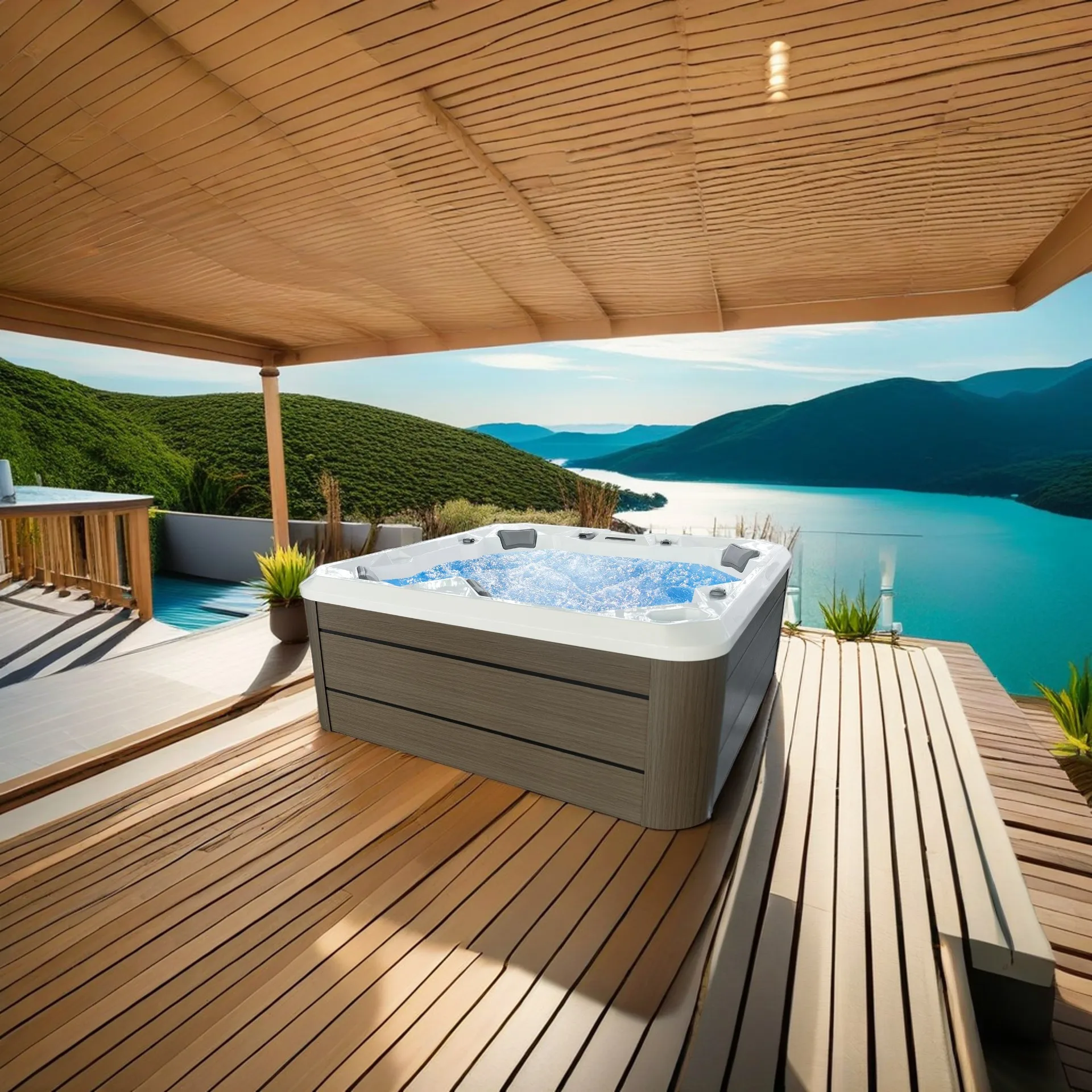 Outdoor  Bathroom Soaking Whirlpools Air Massage Bathtub Modern Artificial Stone Freestanding SPA Corner Bath Tubs