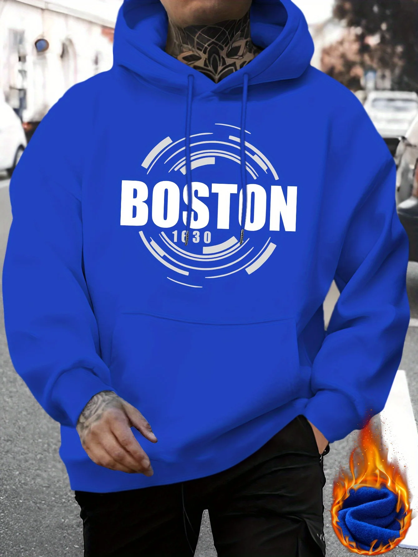 Men's New Boston Personalized Letter Print Casual Sweatshirt Fashion Drawstring Hoodie Autumn and Winter Top