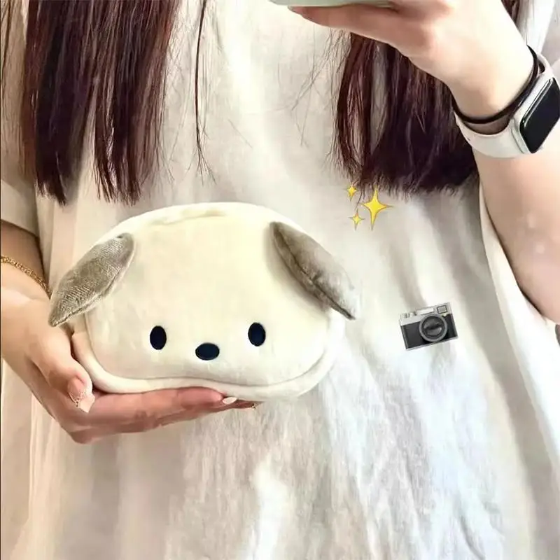 Anime Sanrio Plush Bag Kawaii Pochacco Accessories Cute Beauty Plushies Cosmetic Bag Coin Purse Storage Bag Toys for Girls Gift