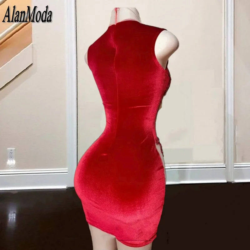 Short Red Prom Dresses For Black Girls Homecoming Dress Beaded Lace Birthday Party Gown Mermaid Mini Cocktail Gowns Customized