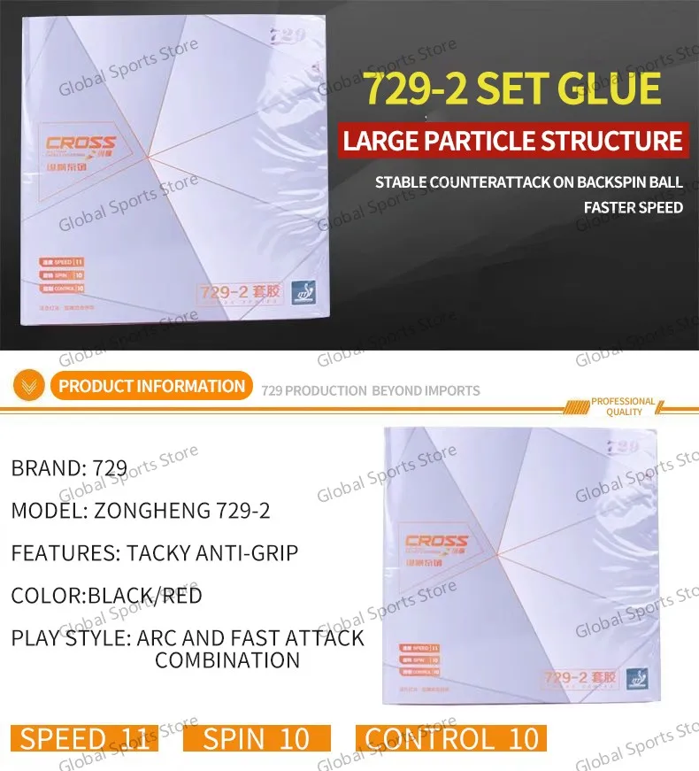 Originale 729 Friendship CROSS / Nuovo 729-2 Gomma da ping pong (attacco + anello) Pips-in con spugna in gomma per racchetta Fast Break